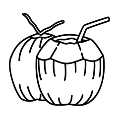 coconut drink outline illustration. beverage black line illustration.
