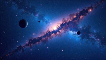 Fototapeta premium Milky Way galaxy in deep blue space background with stars and planets , celestial, galaxy