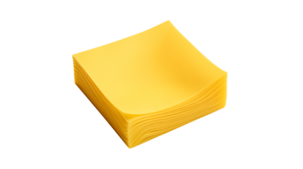 Stack of yellow square sticky notes on a dark background in a high angle shot viewisolated on transparent background	
