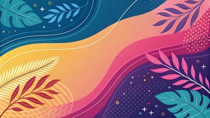 Abstract Vibrant Leaves and Gradient Waves Design, Luxury, elegant and stylish, high-resolution digital art