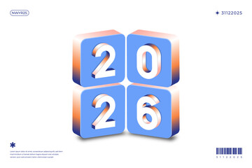 A vibrant and modern 3D design featuring the year 2026 in various gradient color