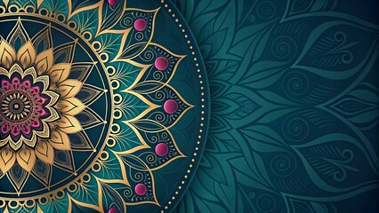 Vibrant Mandala Art in Teal and Gold with Ornate Patterns, Luxury, elegant and stylish, high-resolution digital art