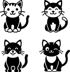 Cute Cat Illustrations: Black and White Feline Characters