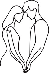 Couple holding hands  continuous line art drawing black vector
