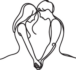 Couple holding hands  continuous line art drawing black vector