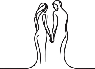 Couple holding hands  continuous line art drawing black vector