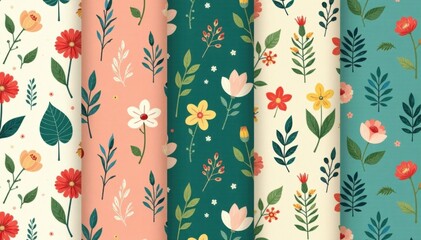 Nature-inspired seamless pattern set with six soothing colors, floral, earthy