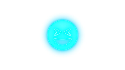Face grin squint icon cyan color glowing neon on transparent background