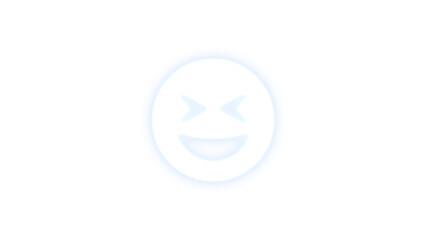 Face grin squint icon white color glowing neon on transparent background