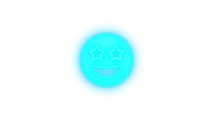 Face grin stars icon cyan color glowing neon on transparent background