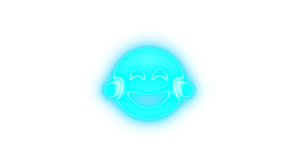 Face grin tears icon cyan color glowing neon on transparent background