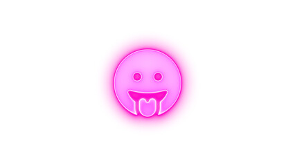 Face grin tongue icon pink color glowing neon on transparent background