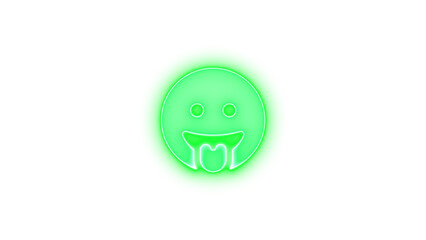 Face grin tongue icon green color glowing neon on transparent background
