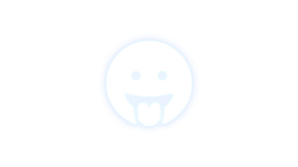Face grin tongue icon white color glowing neon on transparent background