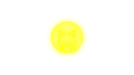 Face grin tongue wink icon yellow color glowing neon on transparent background