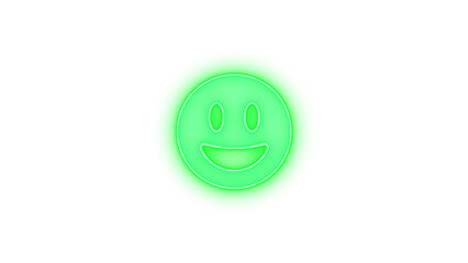 Face grin wide icon green color glowing neon on transparent background