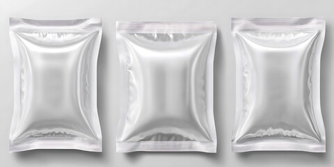 Three Blank Clear Sealed Food Packaging Product Mockups Displayed