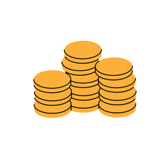 Three stacks of gold coins. Money investment and business commerce. Vector illustration.
