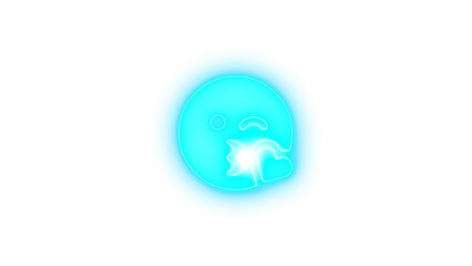 Face kiss wink heart icon cyan color glowing neon on transparent background