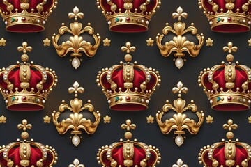 Obraz premium Royal Gold Crown Seamless Pattern Luxurious Background for Elegant Weddings and Celebrations