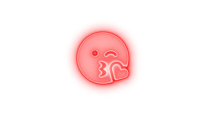 Face kiss wink heart icon red color glowing neon on transparent background
