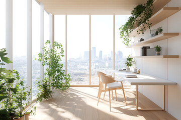 Photorealistic Modern Office with Panoramic City View