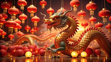 Fototapeta premium chinese dragon statue in chinese temple