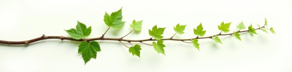 Fototapeta premium Small grapevine branch with green leaves on white background, white, vine
