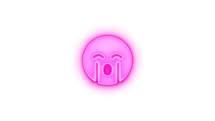 Face sad cry icon pink color glowing neon on transparent background