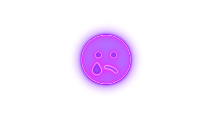 Face sad tear icon purple color glowing neon on transparent background