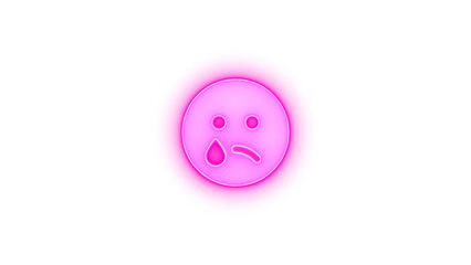 Face sad tear icon pink color glowing neon on transparent background