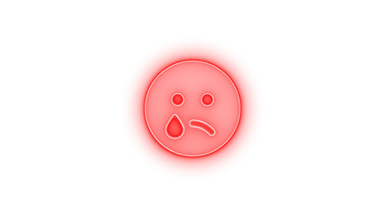 Face sad tear icon red color glowing neon on transparent background