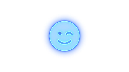  Face smile wink icon blue color glowing neon on transparent background