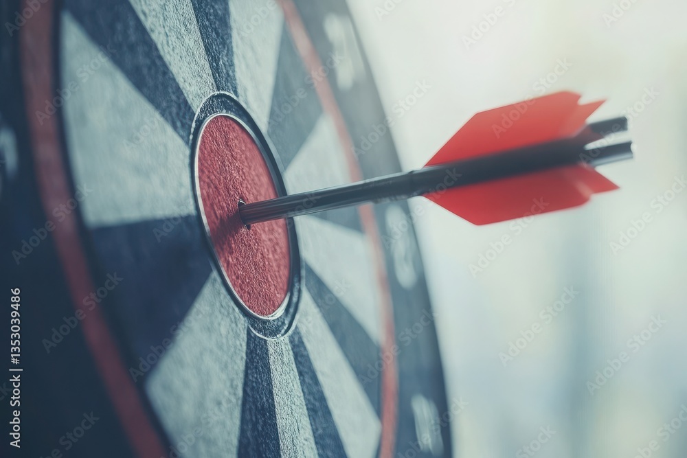 Poster red arrow aiming at a business target symbolizing success and accuracy on a 3d dartboard background