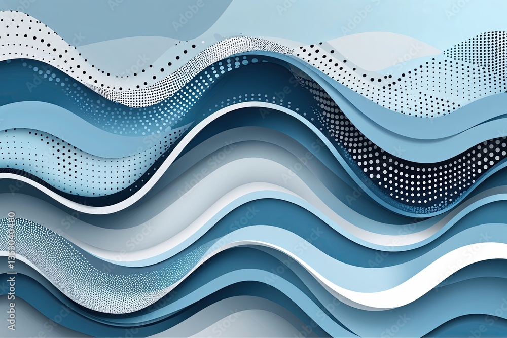 Poster sky blue wavy pattern with dot details and halftone effects modern abstract design element