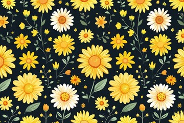Spring Celebration Seamless Pattern of Yellow Sunshine Flowers for Festive Wedding Designs
