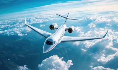 A white jet plane is flying through the sky