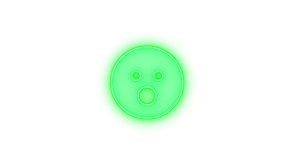 Face surprise icon green color glowing neon on transparent background