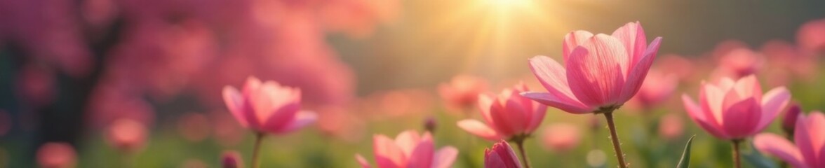 Naklejka premium Soft petal blooms sway gently in the morning dew, garden, flowers