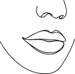 Girls lips continuous single-line art drawing black vector