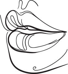 Girls lips continuous single-line art drawing black vector