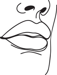 Girls lips continuous single-line art drawing black vector