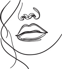 Girls lips continuous single-line art drawing black vector