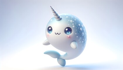 Adorable 3D baby narwhal with sparkling eyes and tiny tusk. Isolated on white. © Akram Mubarak 