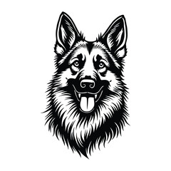 High-Quality German Shepherd Silhouette for T-Shirts and Tattoos, Stylized German Shepherd Dog Head Logo Design, Detailed Black and White German Shepherd Vector Illustration