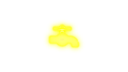 Faucet icon yellow color glowing neon on transparent background