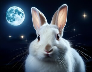 Obraz premium white rabbit on black background