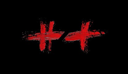 Red paint plus signs on black background