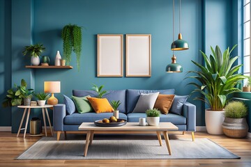 Peaceful and Serene Blue Living Room with a Cozy and Inviting Atmosphere