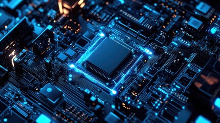 Fototapeta premium A large-scale electronics manufacturing facility with a soft blue backdrop